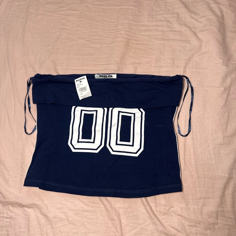 Tilly's Navy Blue Crop Top with White Numbers